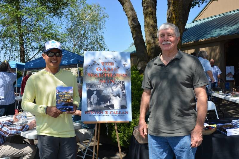 Author Steven T. Callan and friend at The Fly Shop book signing for his new book, THE GAME WARDEN'S SON