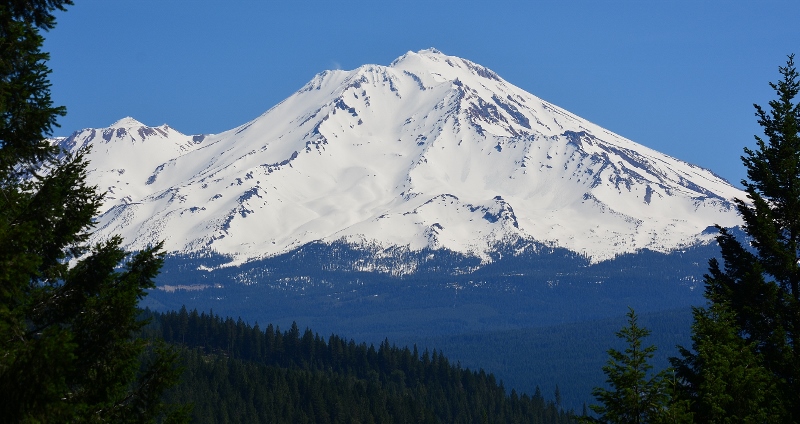 Majestic Mount Shasta as it appears from Castle Crags State Park.