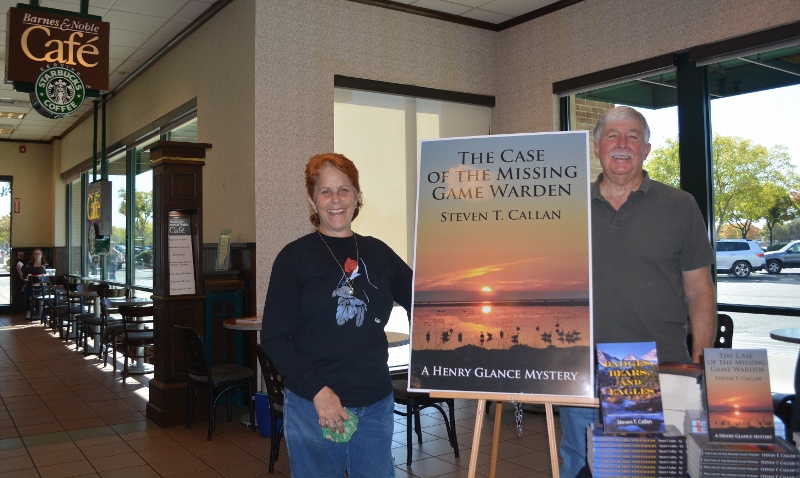 Author Steven T. Callan and friend pose for a photo during the author's book signing at the Chico Barnes and Noble
