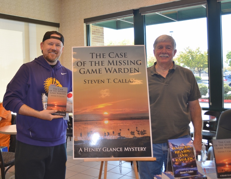 Author Steven T. Callan and friend pose for a photo at the author's book signing at the Chico Barnes and Noble