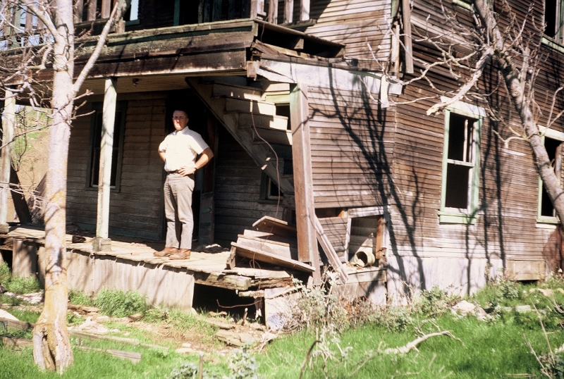 Steven T. Callan's father, Orland game warden Wally Callan, standing in the ghost town of Newville, California (circa 1962)