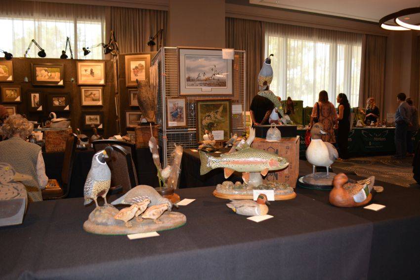Carvings on display during the Pacific Flyway Decoy Association Wildfowl Classic, July 12-13, 2025, at the DoubleTree Hotel, Sacramento, California