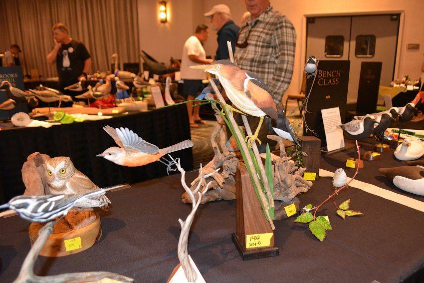 Carvings on display during the Pacific Flyway Decoy Association Wildfowl Classic, July 12-13, 2025, at the DoubleTree Hotel, Sacramento, California