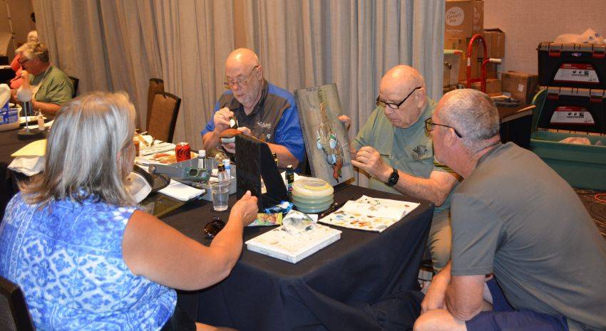 Carvers demonstrating their craft during the Pacific Flyway Decoy Association Wildfowl Classic, July 12-13, 2025, at the DoubleTree Hotel, Sacramento, California