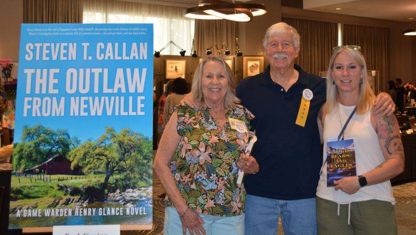 Author Steven T. Callan and friends at a book signing celebrating the release of The Outlaw from Newville, his second novel in the Game Warden Henry Glance series, at the Pacific Flyway Decoy Association Wildfowl Classic