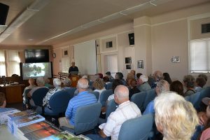 Author Steven T. Callan gives a presentation about The Outlaw from Newville, his latest novel in the Game Warden Henry Glance series, at the Friends of the Orland Free Library September 2025 meeting at the Orland Carnegie Community Center.