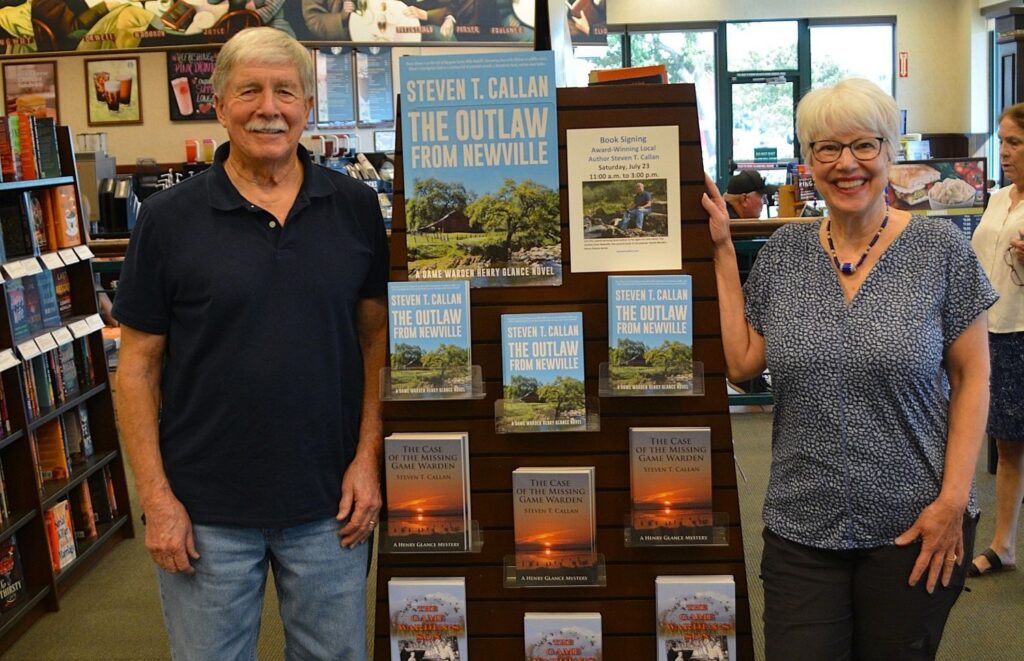 Author Steven T. Callan and his wife, Kathy, at a book signing celebrating the release of The Outlaw from Newville, Callan's second novel in the Game Warden Henry Glance series, at the Chico Barnes and Noble