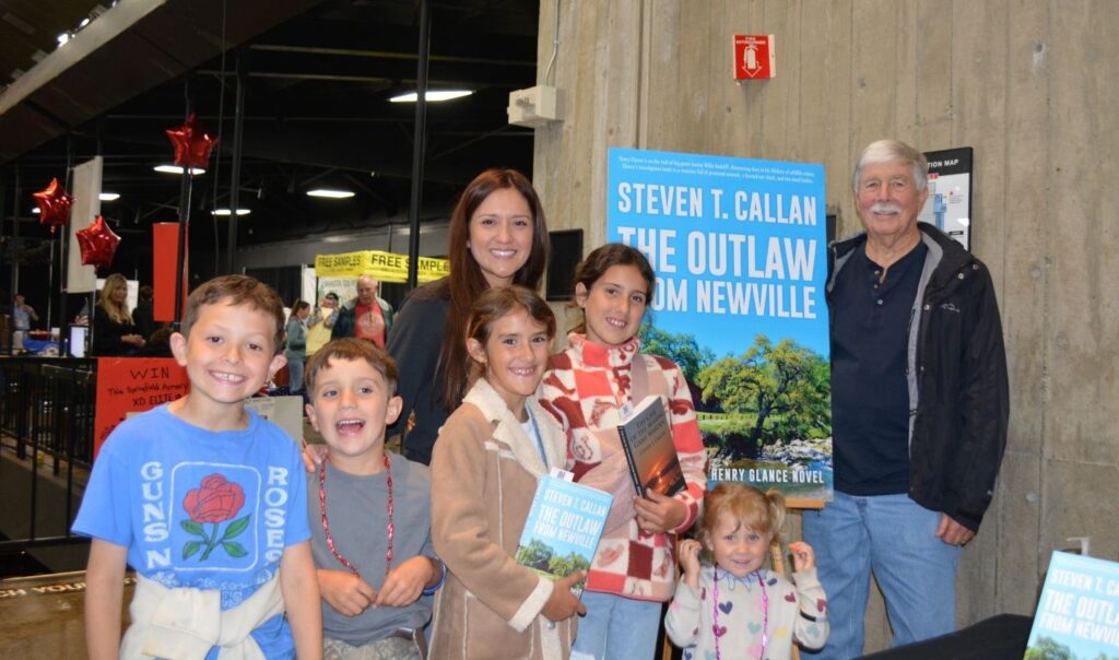 Author Steven T. Callan and friends at the author’s book signing for his latest novel, The Outlaw from Newville, at the 2026 Redding Sportsman’s Expo.